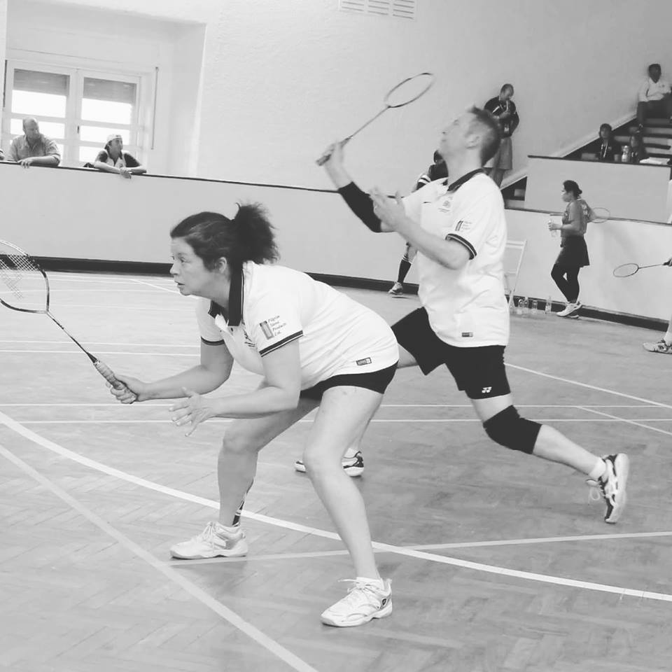 Liz with her mixed doubles partner, Tim Adamson, a kidney recipient from Addenbrokes hospital